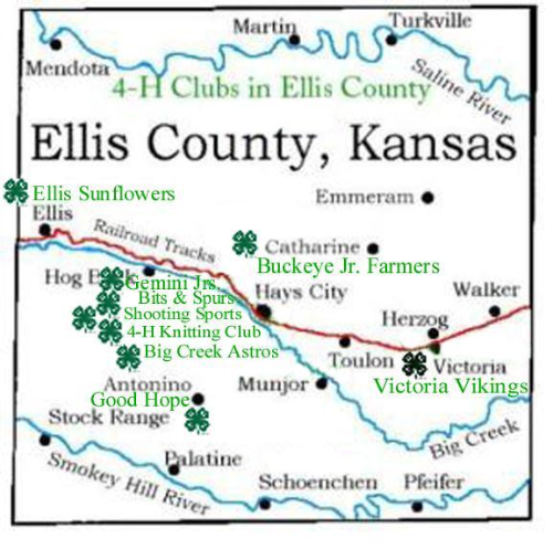 map of ellis co 4H clubs